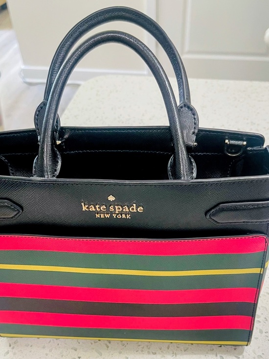 kate spade Handbags - kate spade Black Satchel with Pink and Green Striped Front